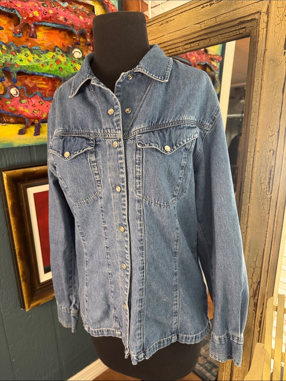 Newport News Blue Denim Button-Front Shirt Jacket